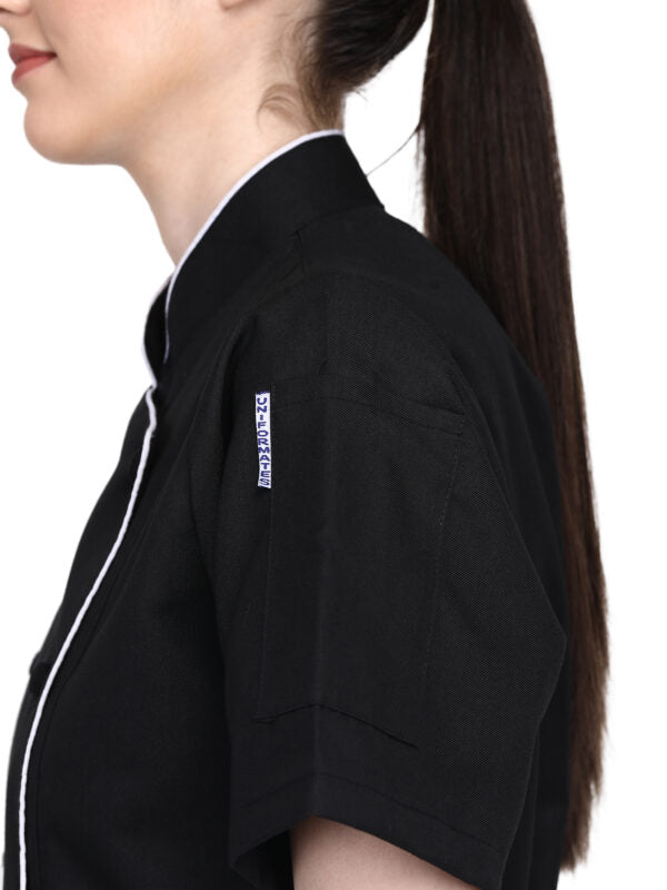 Short Sleeves Tailored Fit Chef Coat Jacket Uniform for Women for Food Service, Caterers, Bakers and Culinary Professional – Black